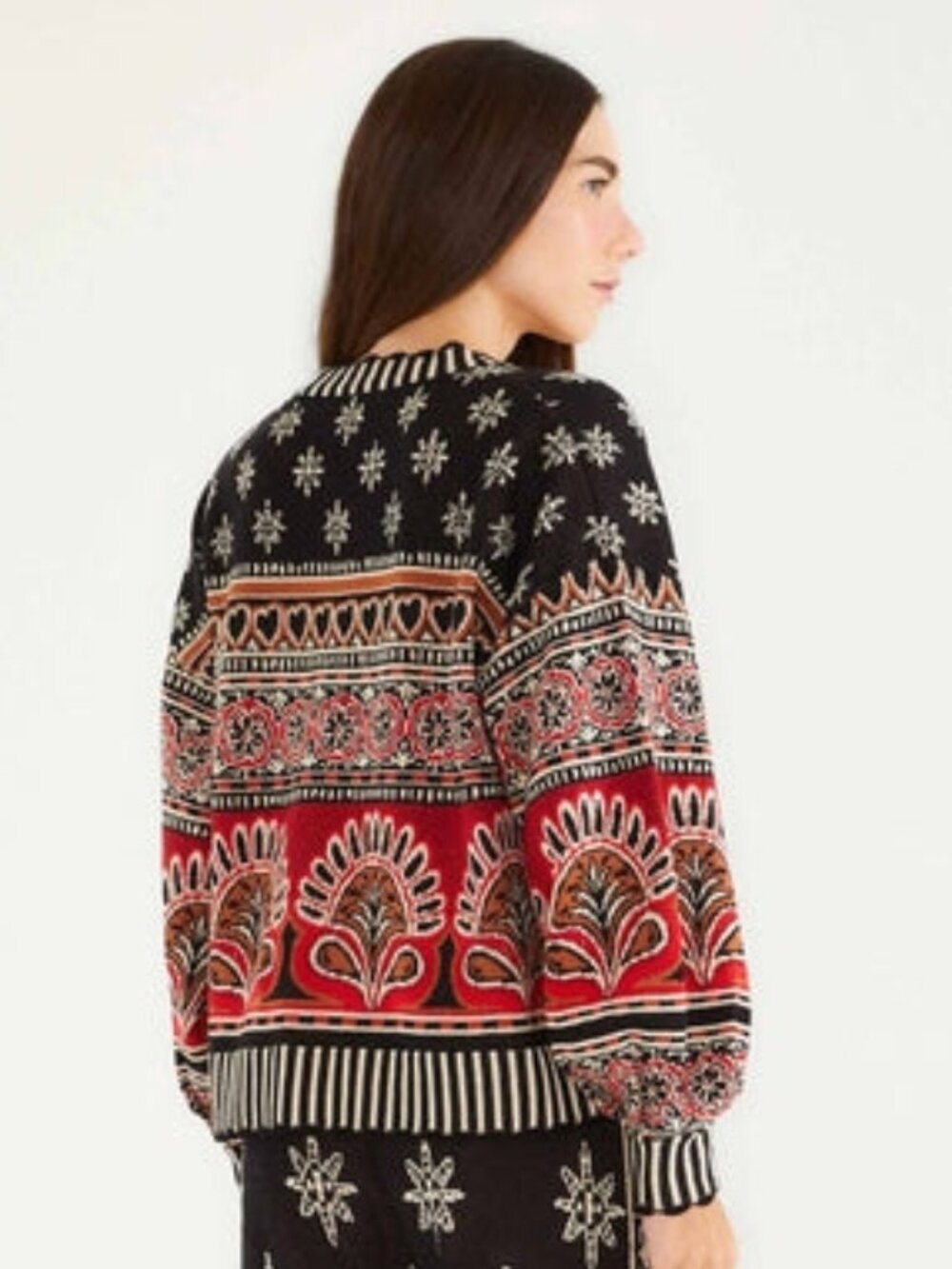Farm Rio Black Ainika Love Coconut Groove Knit Cardigan Size L Multicolor - Picture 3 of 4
